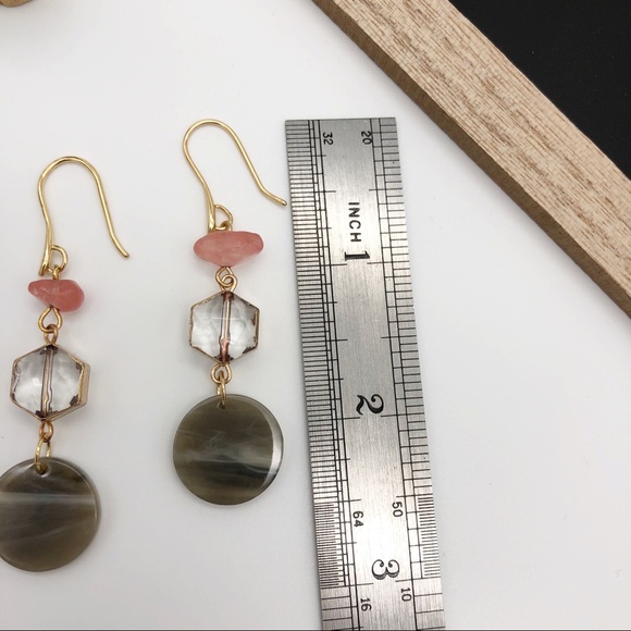 🌵4/25$ Gold Color Fashion Earring Pink Gray Stone - Picture 5 of 5